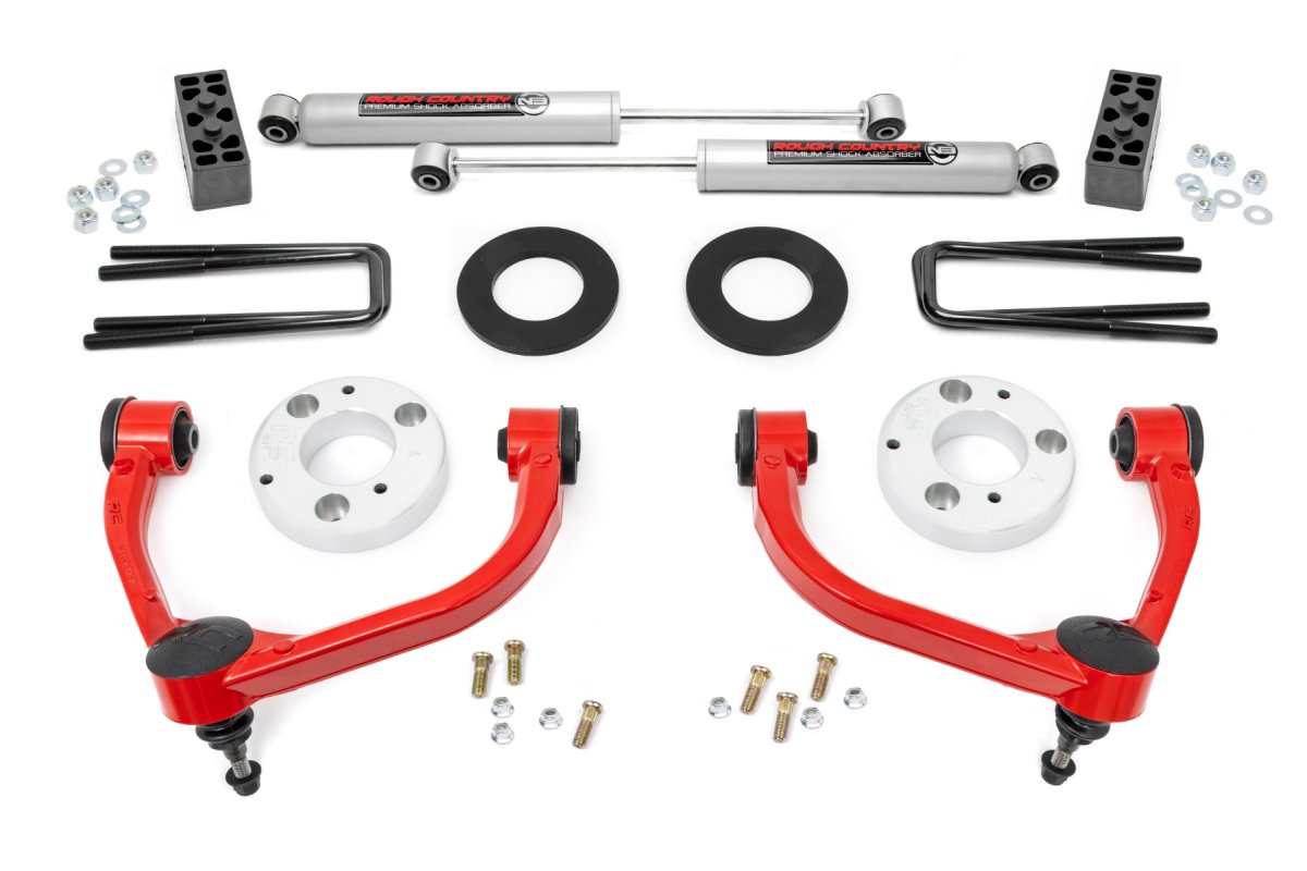 Ford F-150 Suspension Lift Kit - Rough Country - 3 Inch, Premium Forged Aluminum Control Arms - Red - '09-'13